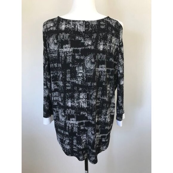 JOSEPH RIBKOFF 3/4 Sleeve Top Size 12 Black White Strap Shoulder Cuffs Stretchy - Picture 7 of 10